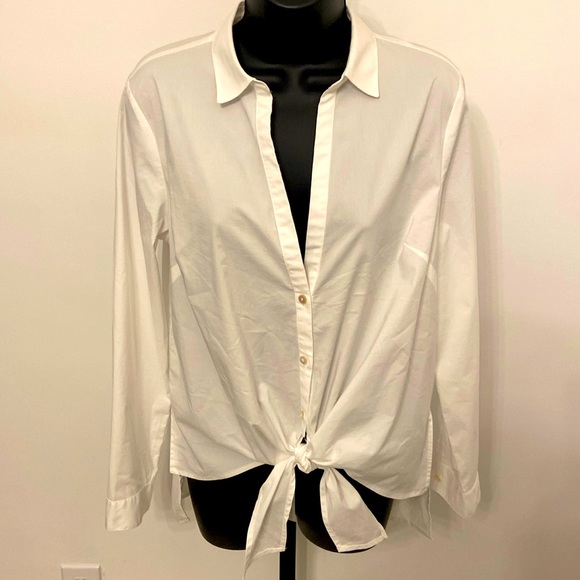 J Jill White Shirt Collection Button Down with Tie at waist Size Small - Picture 1 of 6